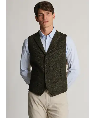 Waistcoats Brook Taverner Tailored Fit Glencoe Green Herringbone Harris Tweed Waistcoat £90.00