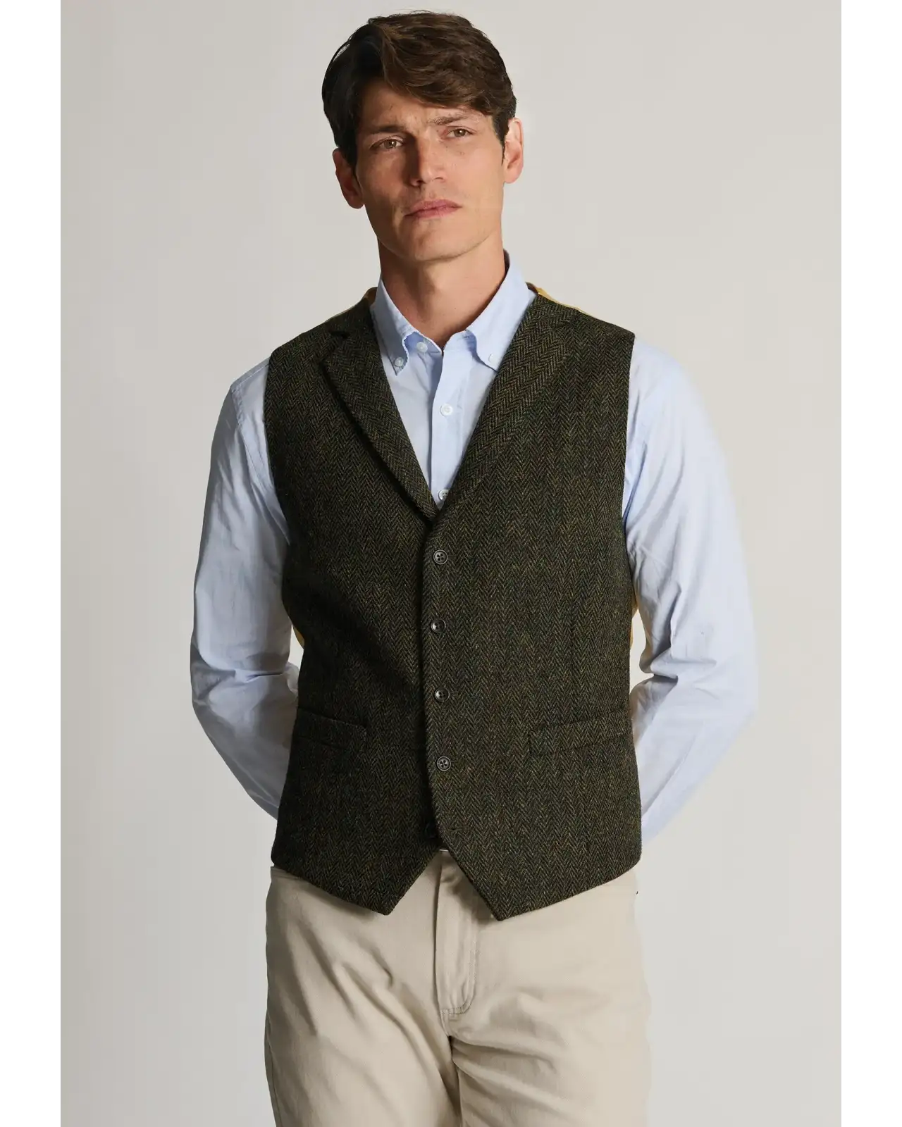 Waistcoats Brook Taverner Tailored Fit Glencoe Green Herringbone Harris TweedR Waistcoat £90.00