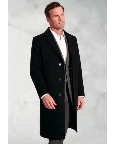 Overcoats Brook Taverner Bond Black Wool Cashmere Overcoat-BT-9760C £269.00