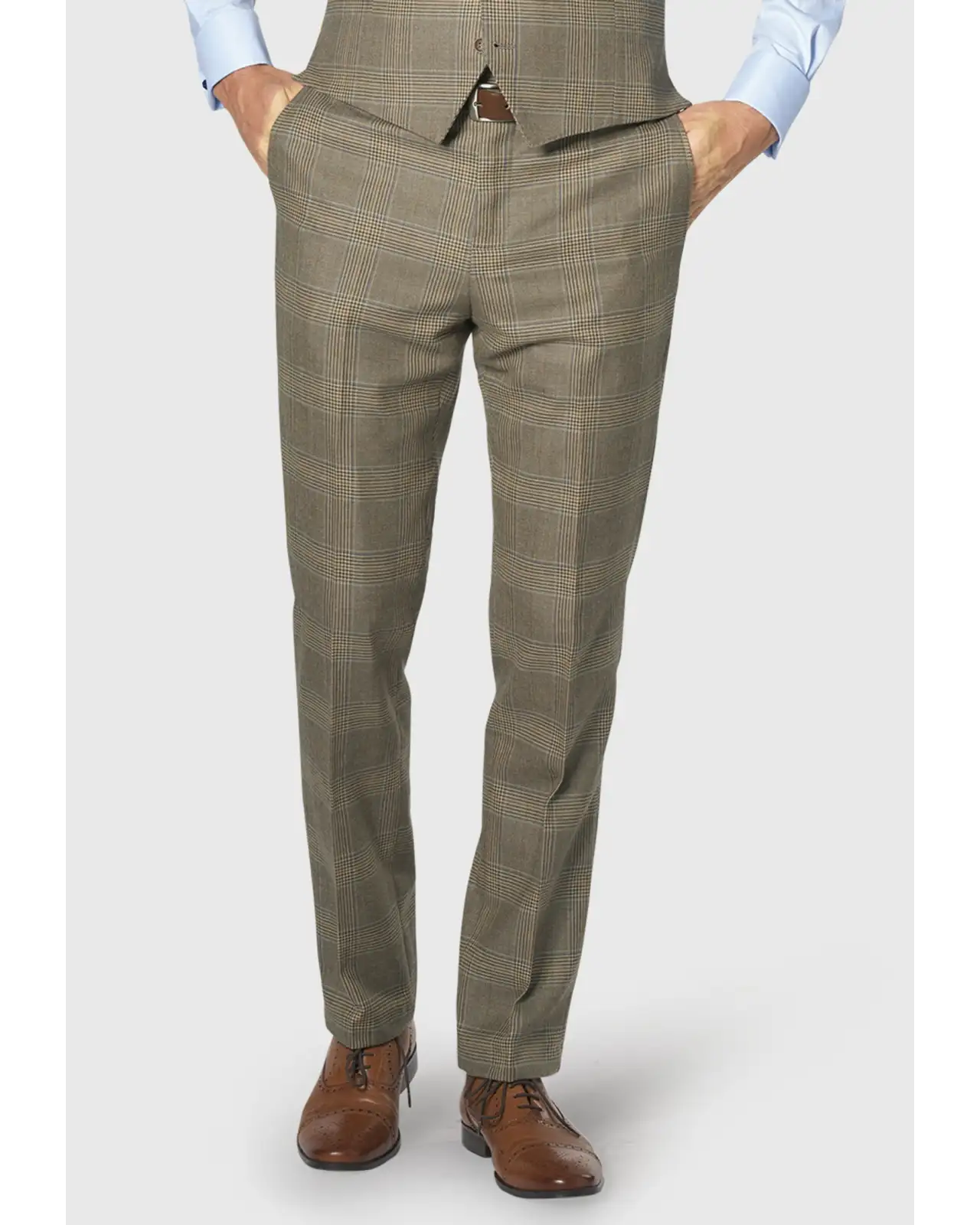 Suit Trousers Brook Taverner Tailored Fit Ribblesdale Olive Check Suit Trousers - British Fabric-BT-8983A £112.00