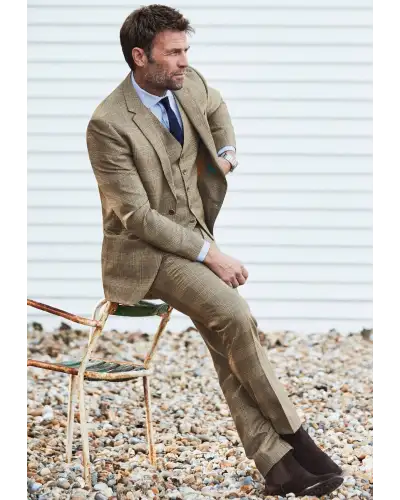 Suit Trousers Brook Taverner Tailored Fit Ribblesdale Olive Check Suit Trousers - British Fabric-BT-8983A £112.00