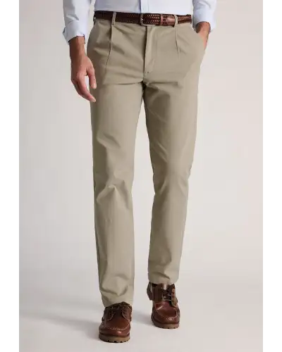Trousers Brook Taverner Tapered Fit Parlington Stone Single Pleat Italian Stretch Cotton Trousers-BT-8077BT £62.00
