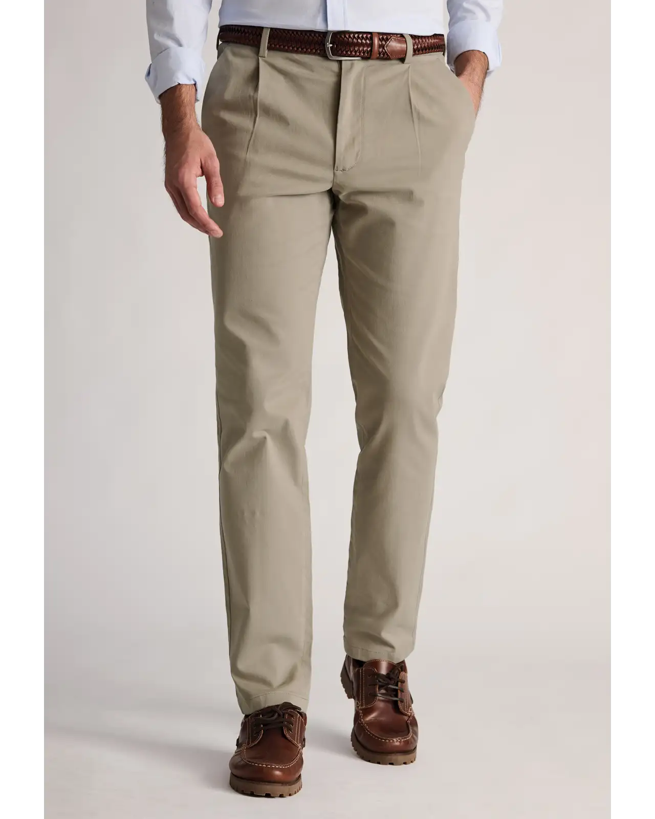 Trousers Brook Taverner Tapered Fit Parlington Stone Single Pleat Italian Stretch Cotton Trousers-BT-8077BT £62.00