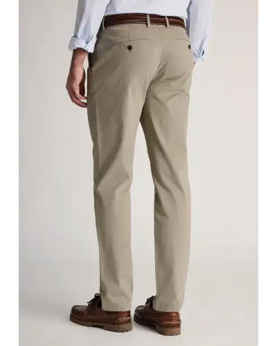 Trousers Brook Taverner Tapered Fit Parlington Stone Single Pleat Italian Stretch Cotton Trousers £62.00