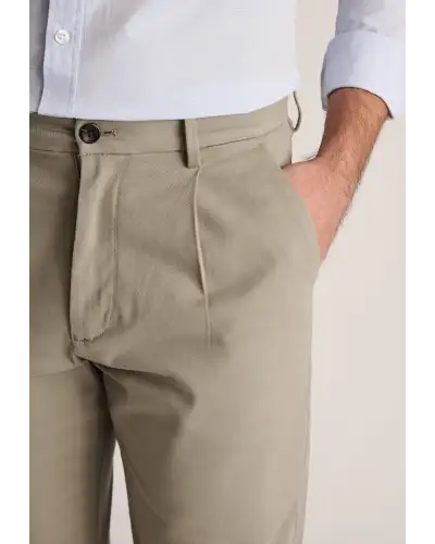 Trousers Brook Taverner Tapered Fit Parlington Stone Single Pleat Italian Stretch Cotton Trousers £62.00