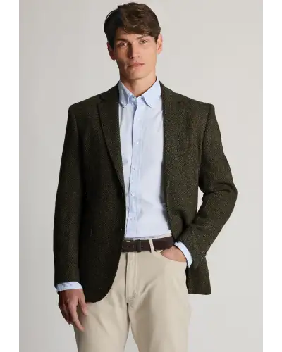 Harris Tweed Jackets Brook Taverner Tailored Fit Glencoe Green Herringbone Harris Tweed Jacket £269.00