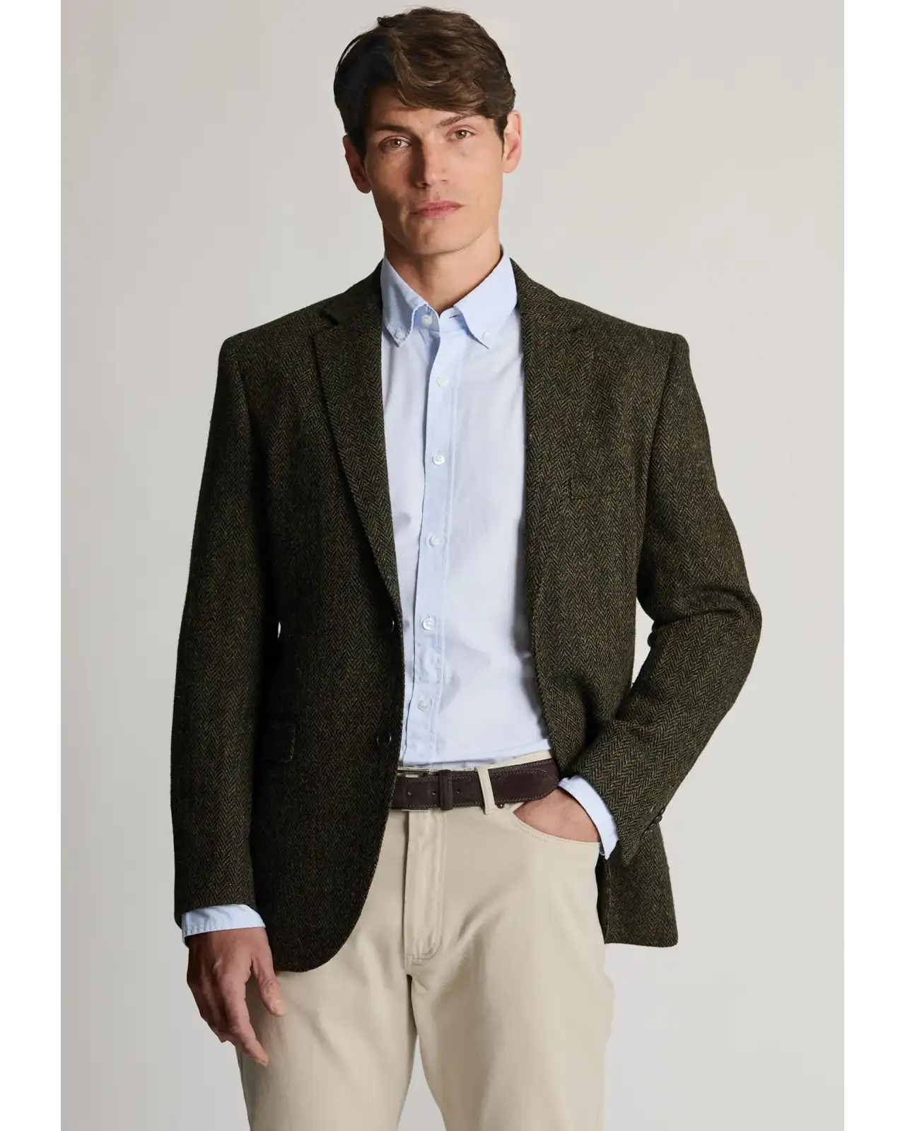 Harris Tweed Jackets Brook Taverner Tailored Fit Glencoe Green Herringbone Harris TweedR Jacket £269.00