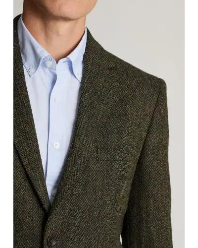 Harris Tweed Jackets Brook Taverner Tailored Fit Glencoe Green Herringbone Harris Tweed Jacket-BT-5496AT £269.00