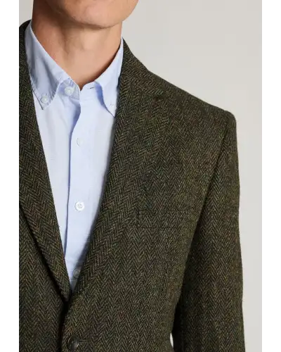 Harris Tweed Jackets Brook Taverner Tailored Fit Glencoe Green Herringbone Harris TweedR Jacket £269.00