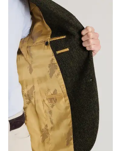 Harris Tweed Jackets Brook Taverner Tailored Fit Glencoe Green Herringbone Harris Tweed Jacket-BT-5496AT £269.00