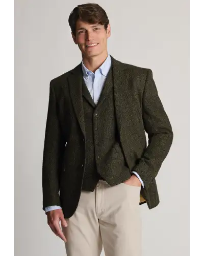 Harris Tweed Jackets Brook Taverner Tailored Fit Glencoe Green Herringbone Harris Tweed Jacket £269.00