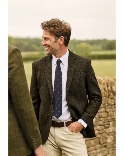 Harris Tweed Jackets Brook Taverner Tailored Fit Glencoe Green Herringbone Harris TweedR Jacket £269.00