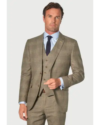 Suit Jackets Brook Taverner Tailored Fit Ribblesdale Olive Check Suit Jacket - British Fabric £202.00