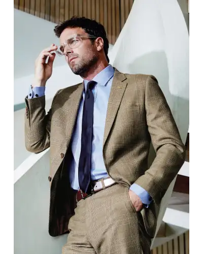 Suit Jackets Brook Taverner Tailored Fit Ribblesdale Olive Check Suit Jacket - British Fabric £202.00