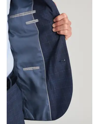 Suit Jackets Brook Taverner Tailored Fit Suffield Navy Check Wool Blend Suit Jacket-BT-5509AT £134.00