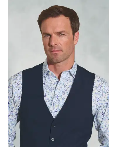 Waistcoats Brook Taverner Tailored Fit Cassino Navy Check Washable Waistcoat-BT-1540A £71.00