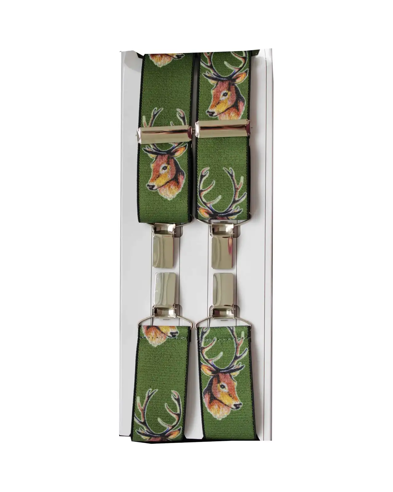Braces Soprano Ties Green Stags Head Trouser Brace 35Mm Wide Elastic X Back 4 Clip Braces £23.00