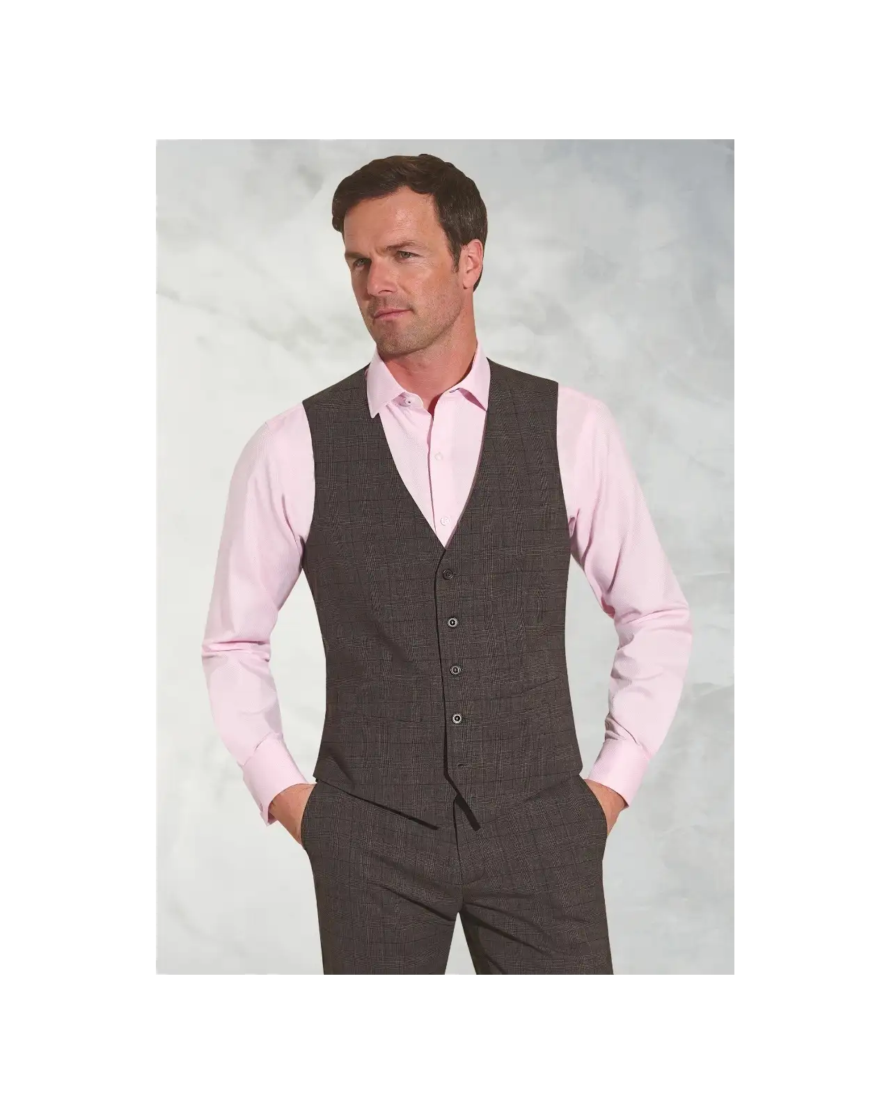 Waistcoats Brook Taverner Tailored Fit Cassino Grey Check Washable Waistcoat-BT-1540C £71.00