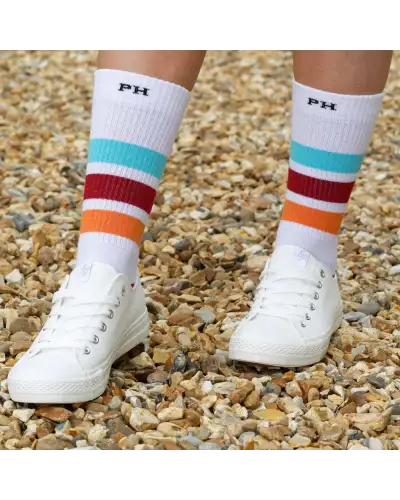Women PEPER HAROW Striped Organic Womens Sport Socks - White £15.00