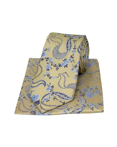 Silk Hankies Soprano Ties Soprano Light Gold Floral Pattern Silk Tie and Pocket Square £23.00