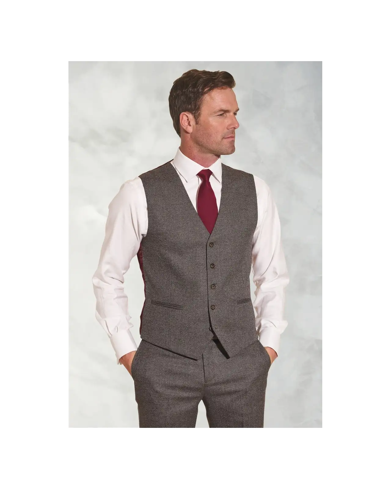 Wool Suits Brook Taverner Tailored Fit Clifford Grey Donegal Wool Suit Waistcoat £72.00