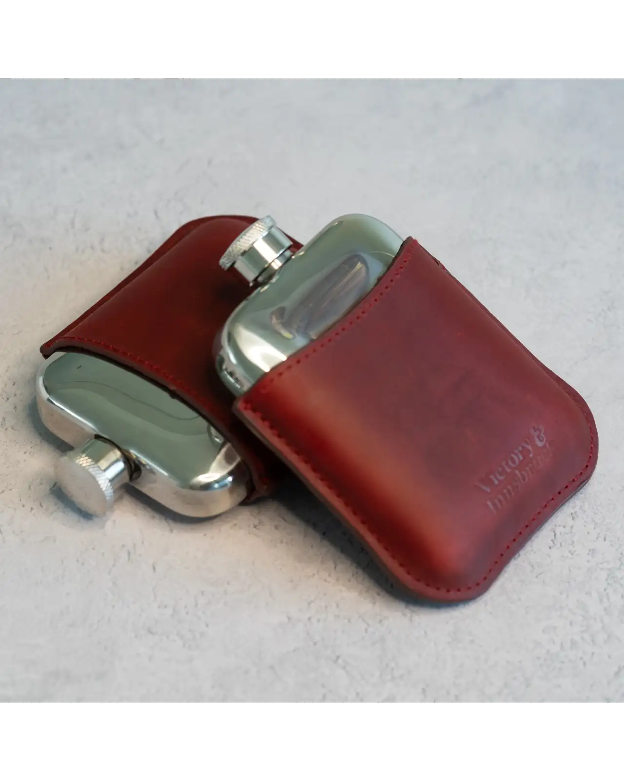 Flasks Victory and Innsbruck Full Grain Leather Cased Hip Flask 3 4 Burgundy Leather Silver Flask £36.00