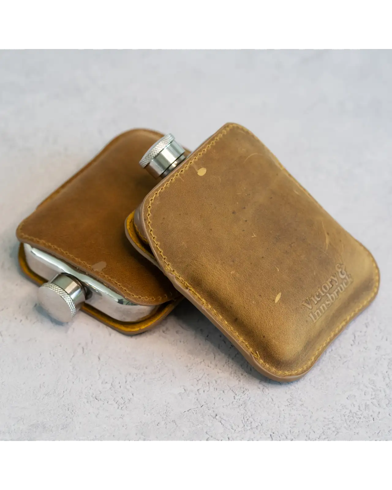 Flasks Victory and Innsbruck Full Grain Leather Cased Hip Flask Full Tan Brown Leather Silver Flask £36.00