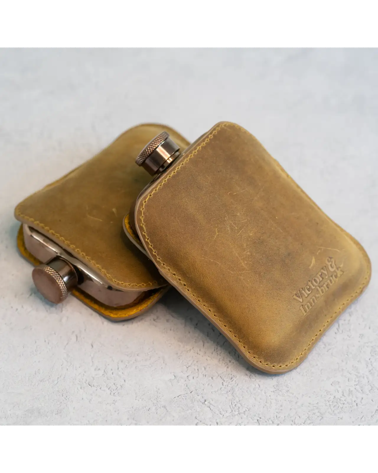 Flasks Victory and Innsbruck Full Grain Leather Cased Hip Flask Full Tan Brown Leather Copper Flask £36.00