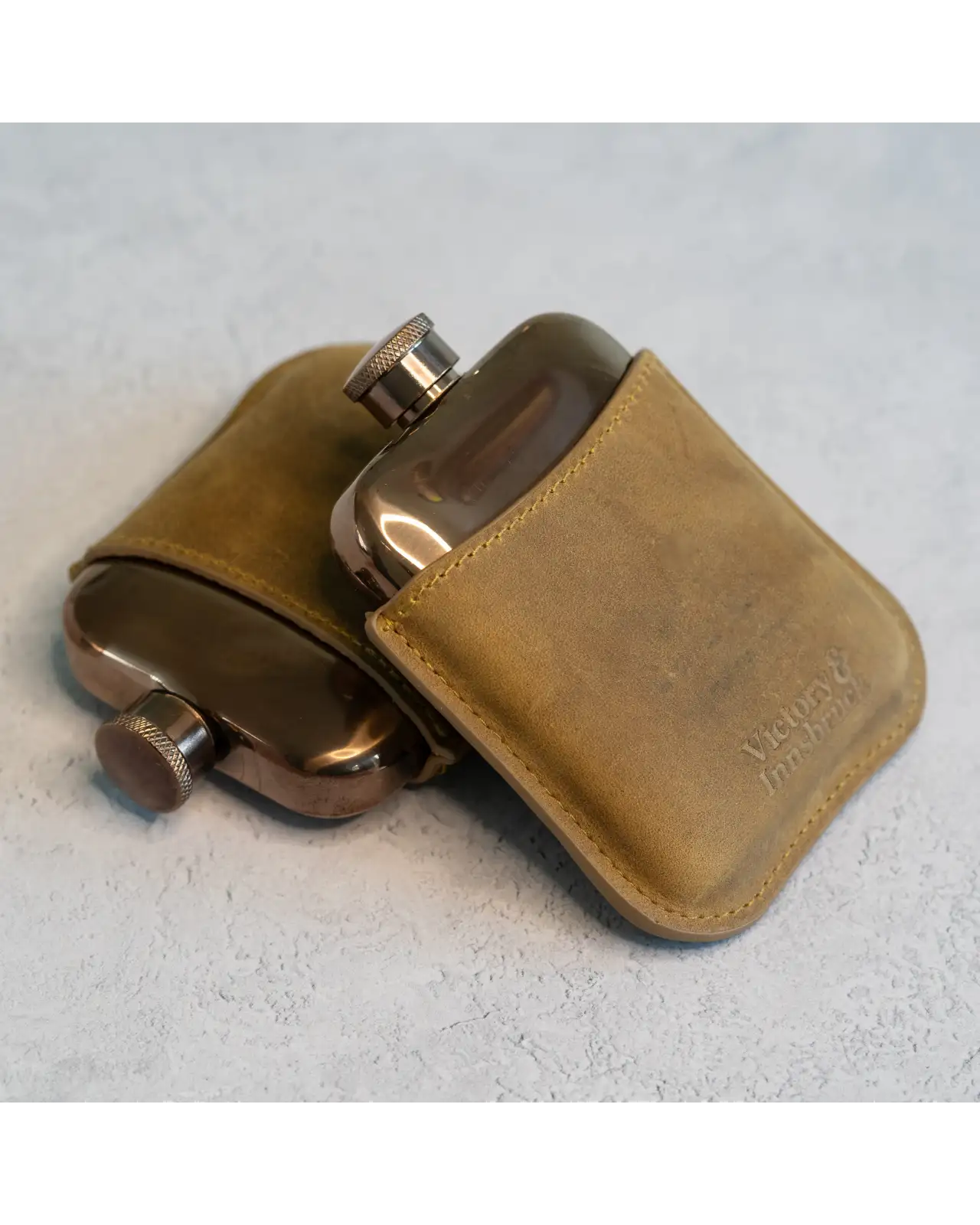 Flasks Victory and Innsbruck Full Grain Leather Cased Hip Flask 3 4 Tan Brown Leather Copper Flask £36.00