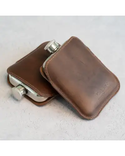 Flasks Victory and Innsbruck Full Grain Leather Cased Hip Flask Full Brown Leather Silver Flask £36.00