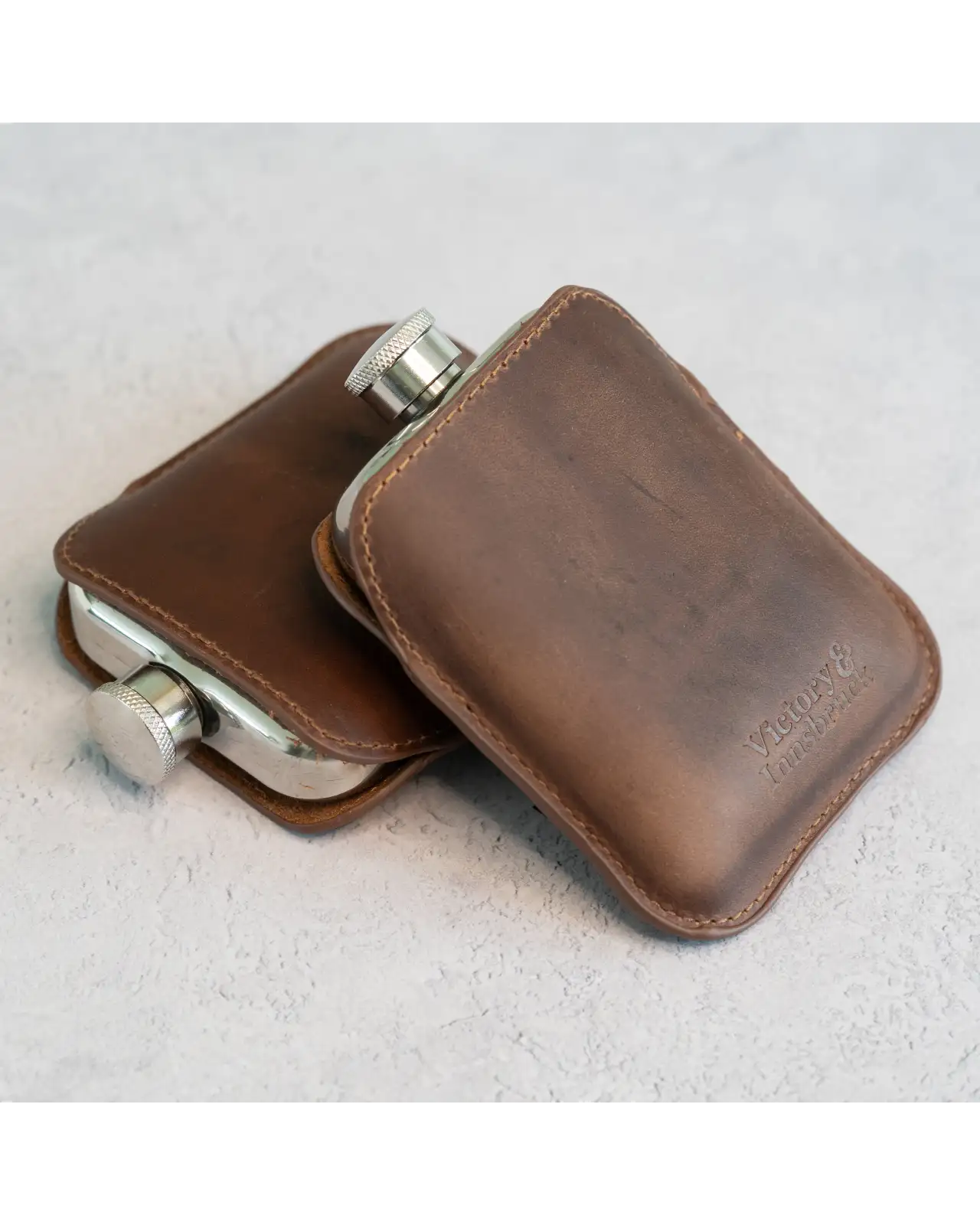 Flasks Victory and Innsbruck Full Grain Leather Cased Hip Flask Full Brown Leather Silver Flask £36.00