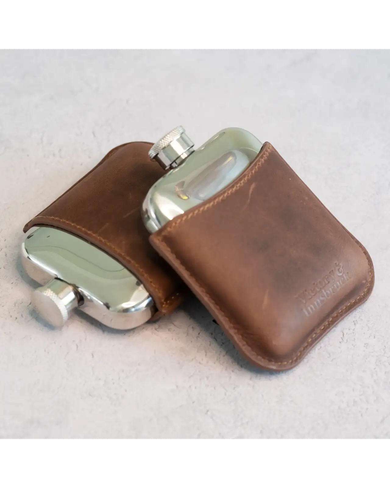 Flasks Victory and Innsbruck Full Grain Leather Cased Hip Flask 3 4 Brown Leather Silver Flask £36.00