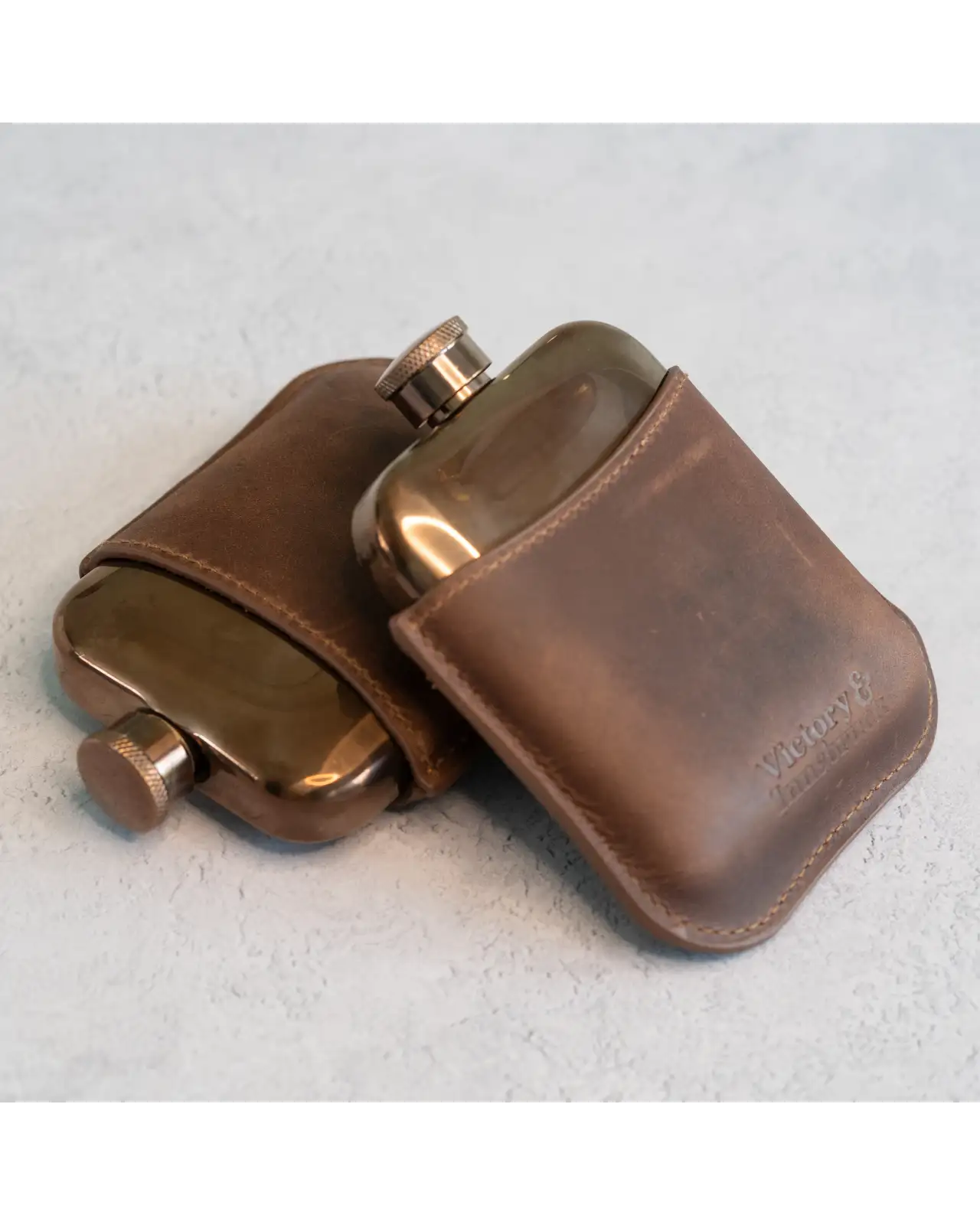 Flasks Victory and Innsbruck Full Grain Leather Cased Hip Flask 3 4 Brown Leather Copper Flask £36.00