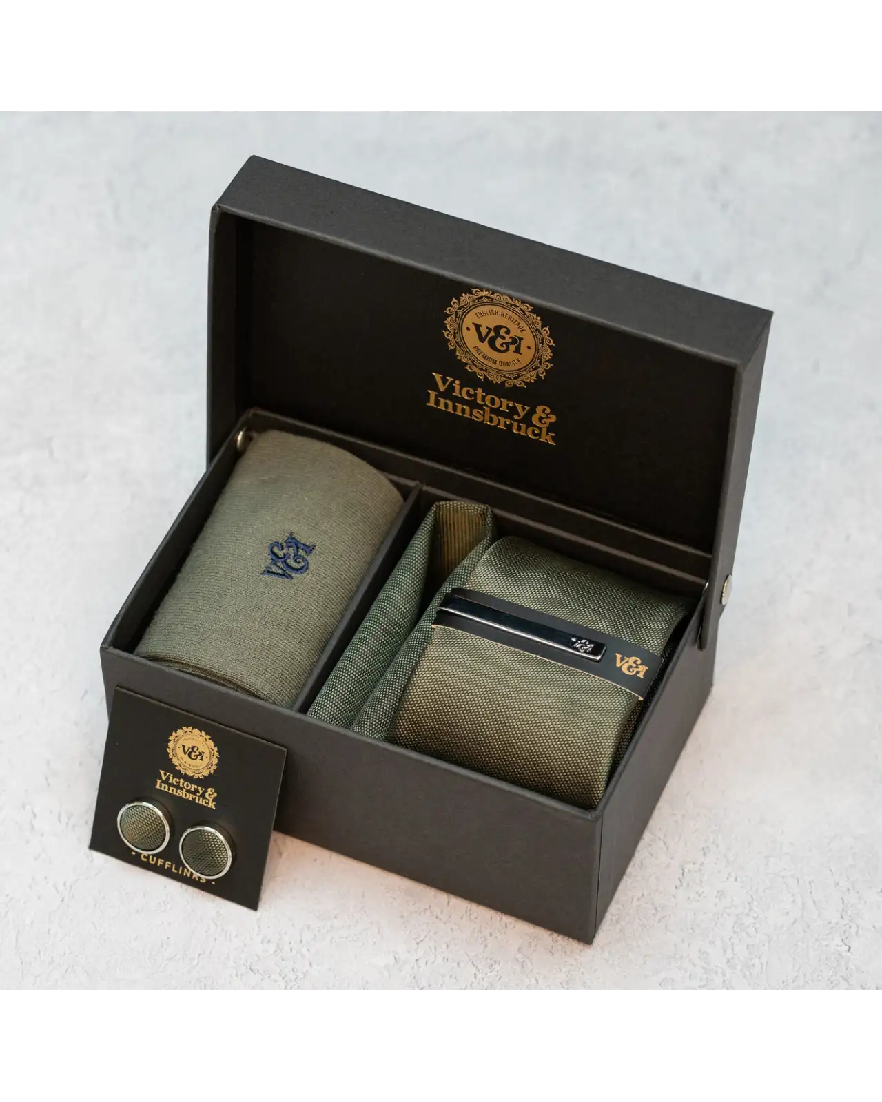 Tie Gift Sets Victory and Innsbruck Olive Green Textured Tie Set £50.00