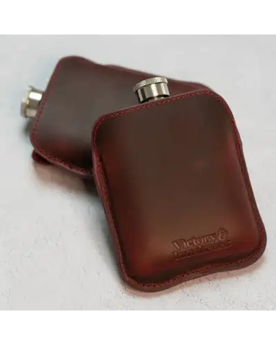 Flasks Victory and Innsbruck Full Grain Leather Cased Hip Flask Full Burgundy Sleeve Silver Flask £36.00