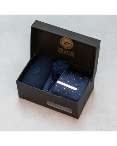 Tie Gift Sets Victory and Innsbruck Navy Blue Polka Dot Textured Tie Set £50.00