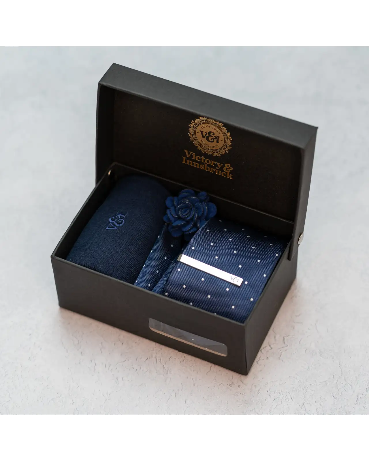 Tie Gift Sets Victory and Innsbruck Navy Blue Polka Dot Textured Tie Set £50.00