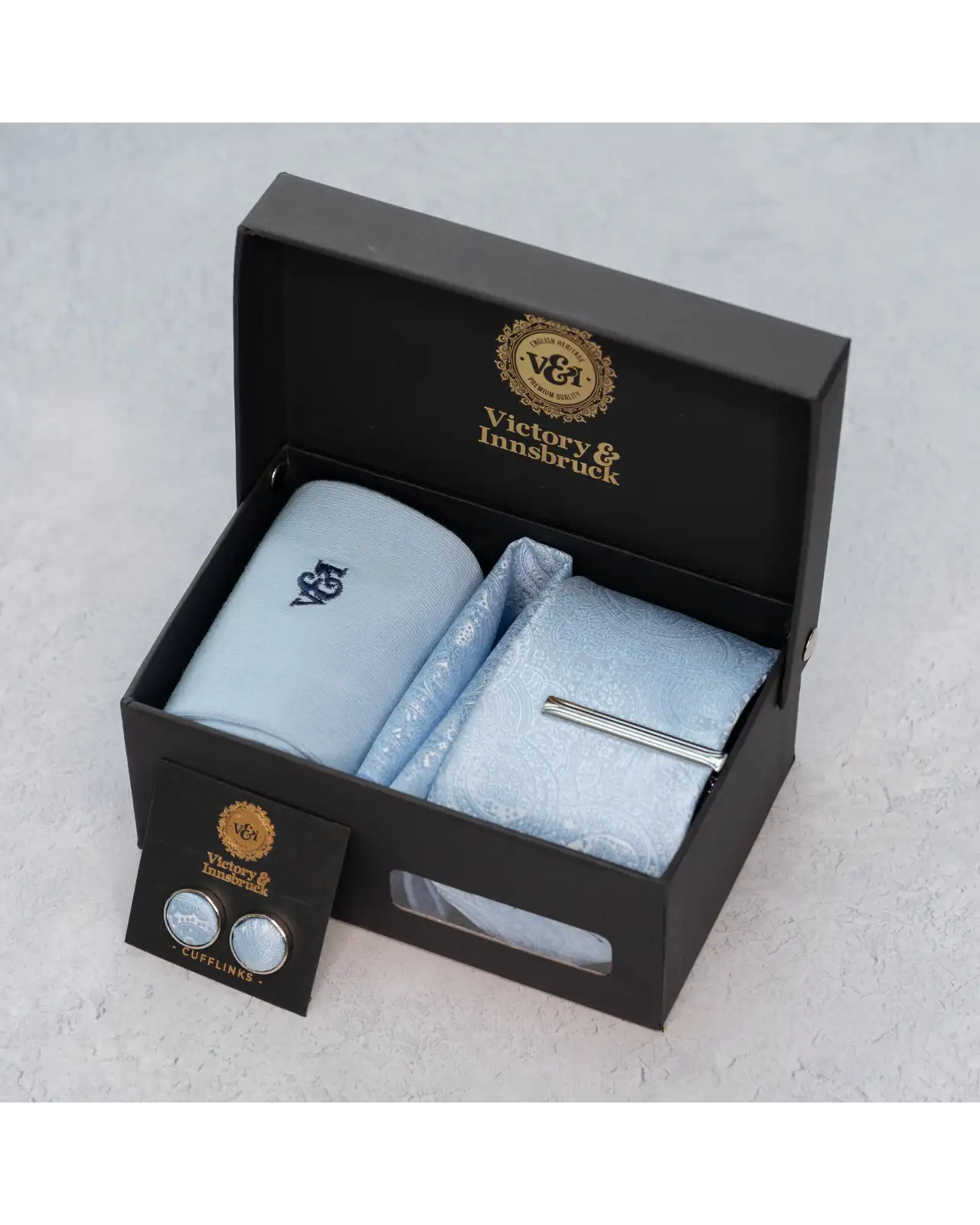 Tie Gift Sets Victory and Innsbruck Light Blue Paisley Tie Set £50.00