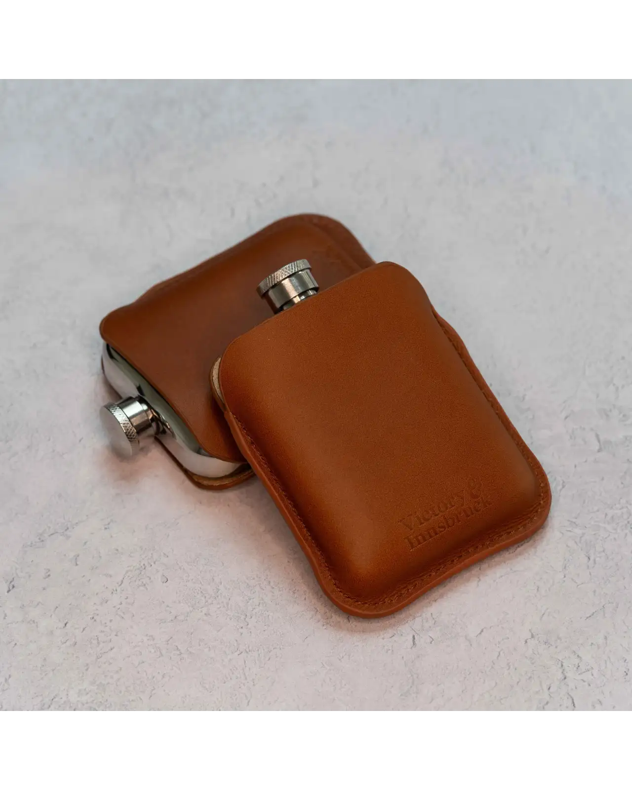Flasks Victory and Innsbruck Full Grain Leather Cased Hip Flask Full Cognac Leather Silver Flask £36.00