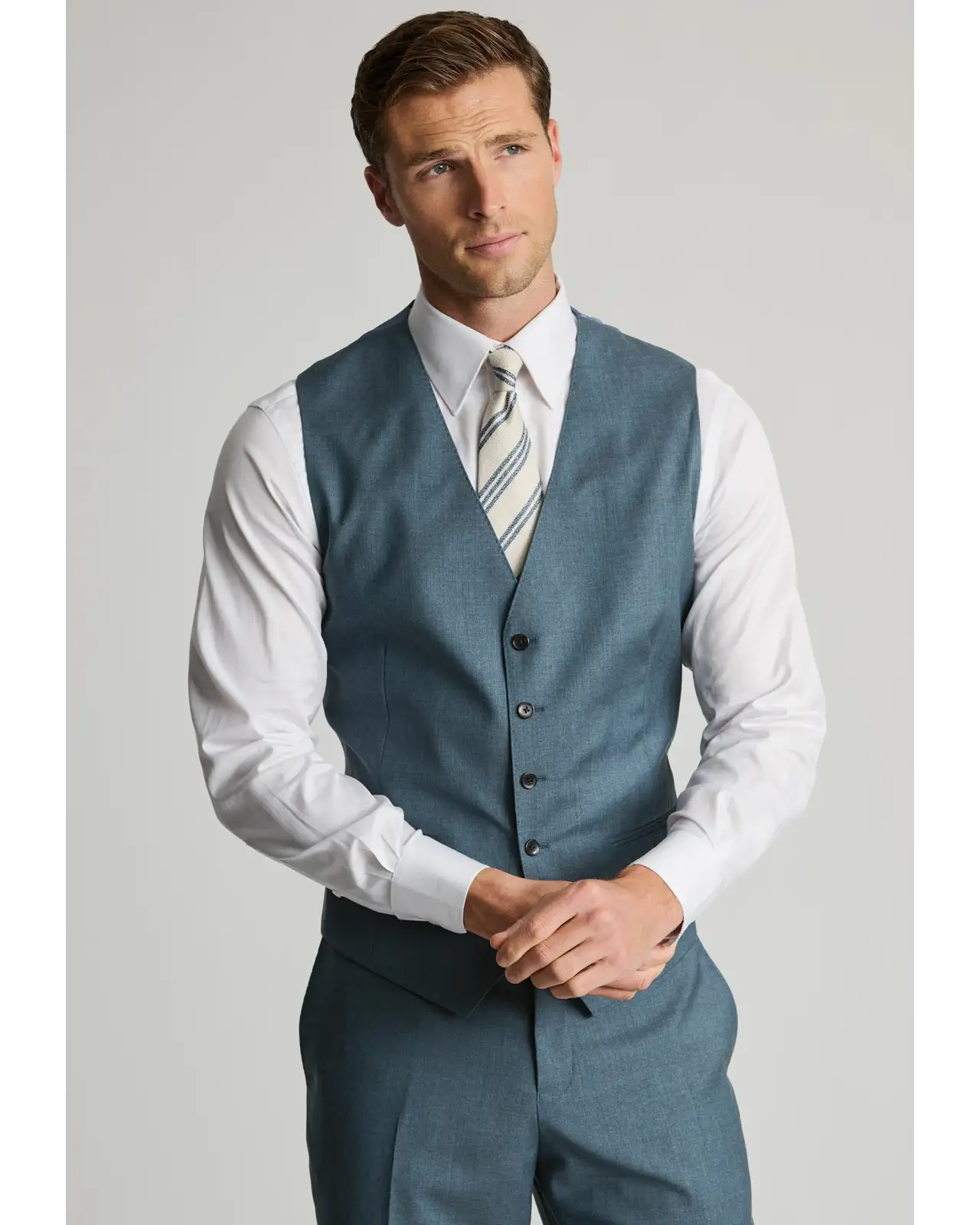 Wool Suits Brook Taverner Tailored Fit Sawdon Petrol Italian Wool Suit Waistcoat £63.00