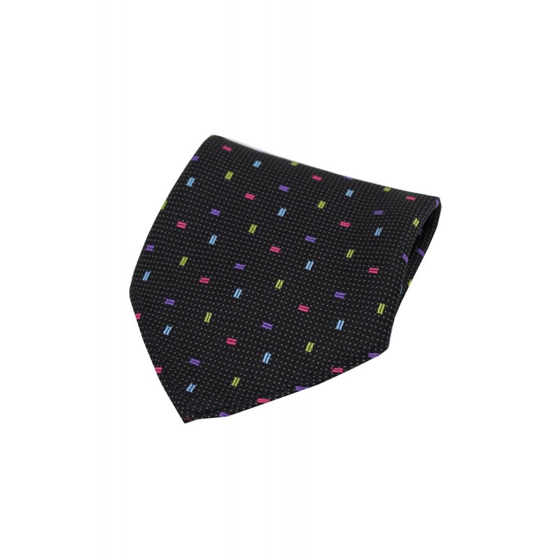 Pocket Square Soprano Ties Soprano Multicoloured Small Rectangle Pattern On Black Ground Silk Pocket Square £15.00