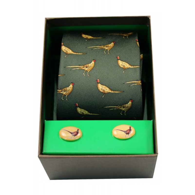 Cufflinks Soprano Ties Green Standing Pheasants Tie And Cufflink Set £40.00