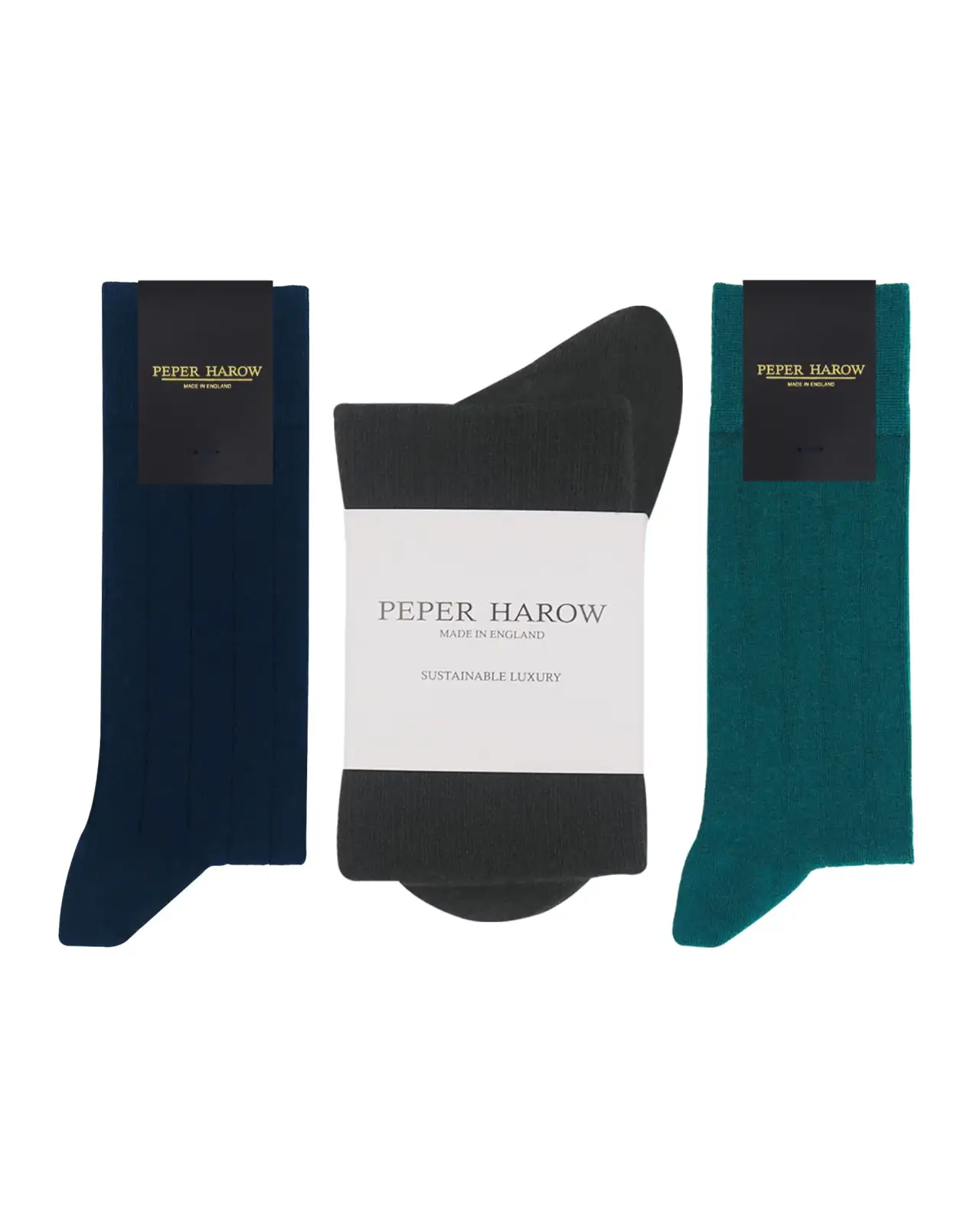Men PEPER HAROW Cashmere Wool Boot MenS Socks Bundle - Teal Navy Charcoal £61.00