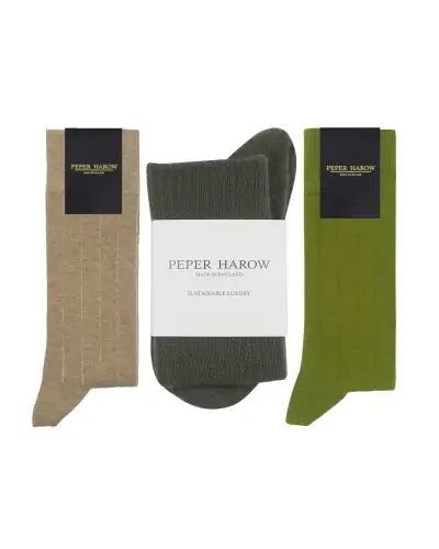 Men PEPER HAROW Cashmere Wool Boot MenS Socks Bundle - Beige Green Olive £61.00