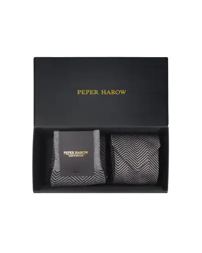Gents PEPER HAROW Grey Lux Taylor Tie Socks Mens Gift Box £77.00