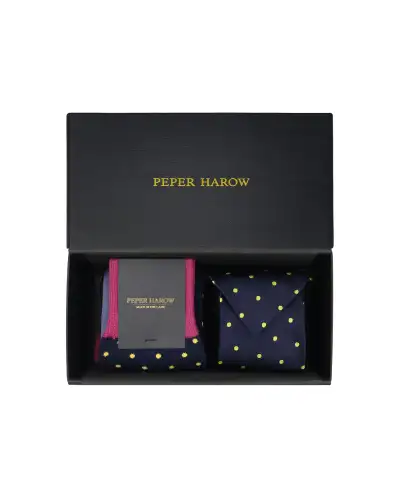 Gents PEPER HAROW Midnight Pin Polka Tie Socks Mens Gift Box £77.00