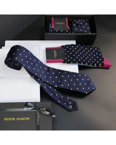 Gents PEPER HAROW Midnight Pin Polka Tie Socks Mens Gift Box £77.00