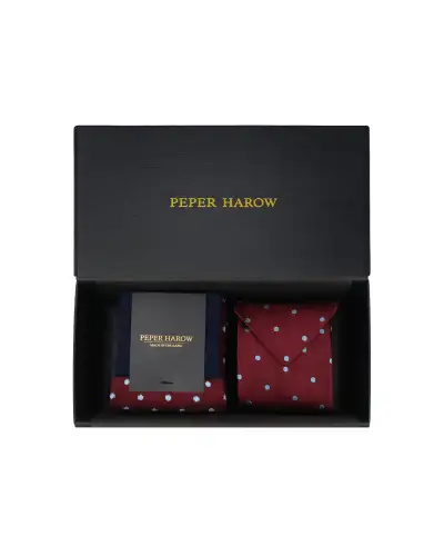 Gents PEPER HAROW Burgundy Pin Polka Tie Socks Mens Gift Box £77.00