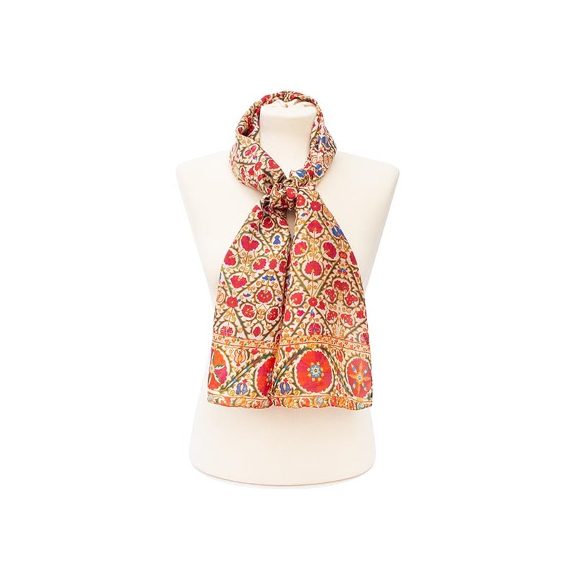 Scarves Fox and Chave Suzani Red Silk Habotai Scarf-FC-62-086 £41.00