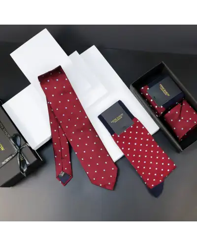 Gents PEPER HAROW Burgundy Pin Polka Tie Socks Mens Gift Box £77.00